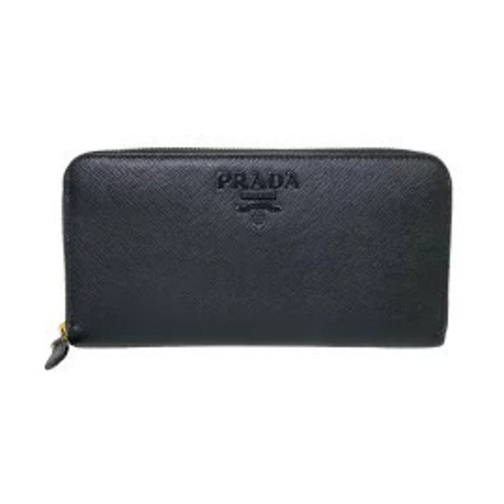 Prada Long Wallet Round Zipper Black Leather